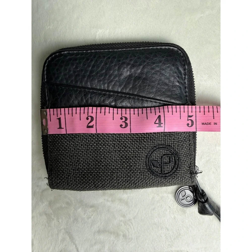 Pistil Womens Zip Around Wallet Charcoal Grey Canvas Black Faux Leather Floral